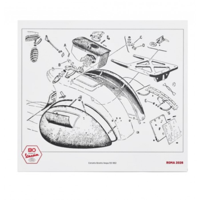 VESPA ΑΦΙΣΑ 80TH ΤΕΧΝΙΚΟ ΣΧΕΔΙΟ VESPA ΓΙΑ ΤΟΝ ΑΝΑΒΑΤΗ